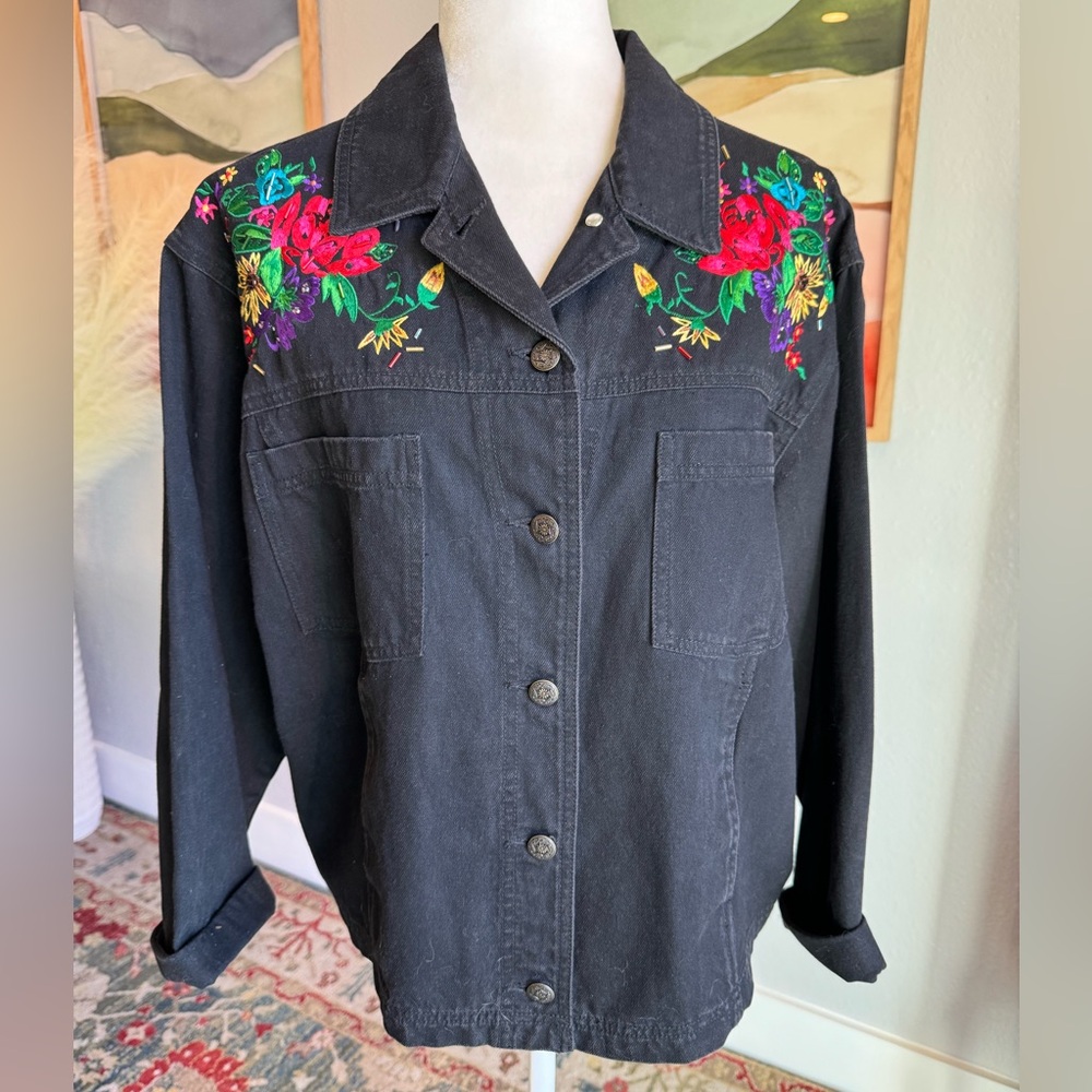 Carole Little Black Denim Jacket with Embroidery - Picture 6 of 9